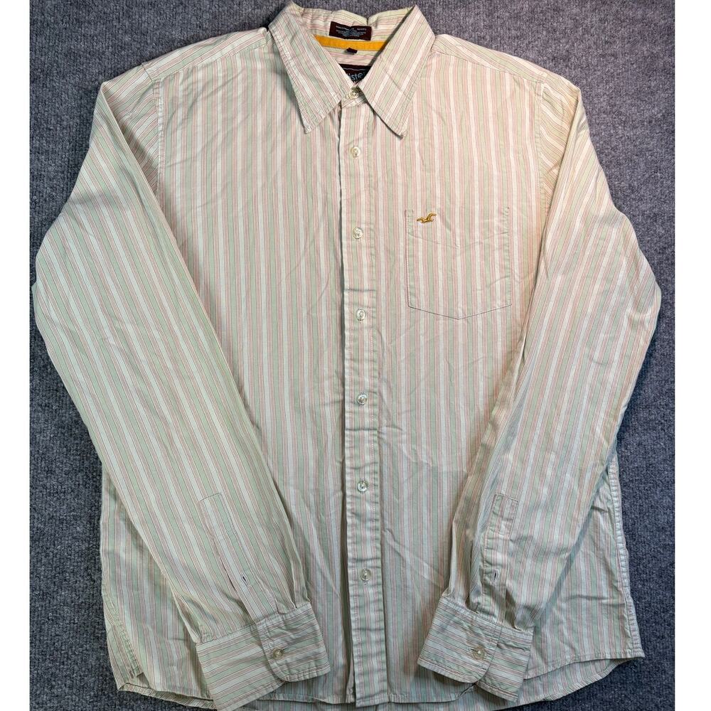VTG Hollister Brown Label Y2K Striped Button Down - Men's XL Made in Hong Kong
